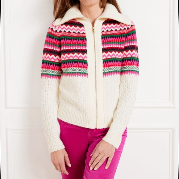 Talbots Sweaters - Talbots~NWOT~Joyful Fair Isles~Womens~Ivory~Zip Cardigan~MSRP $100~Size Large